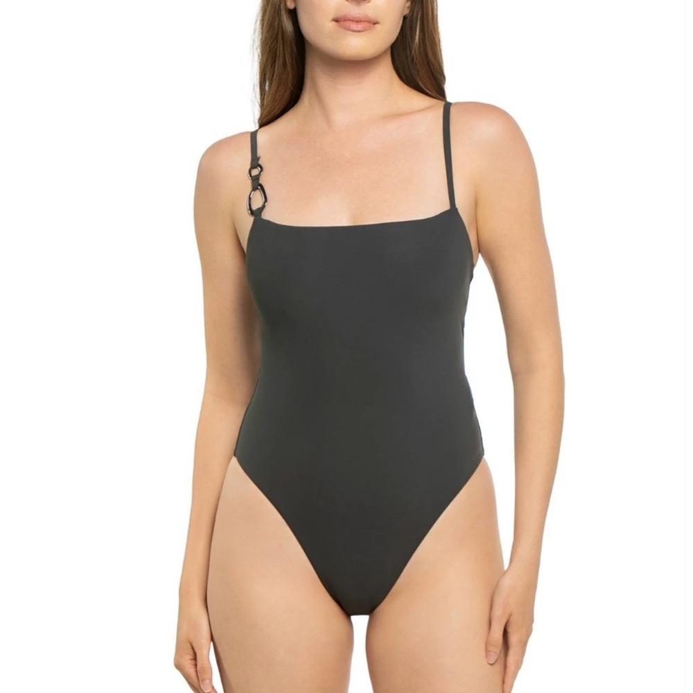 Square-Neck One-Piece Swimsuit in Charcoal
